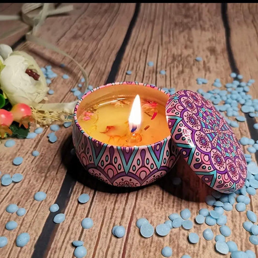 Amber Noir Soy Candle with Metal Tin Jar Random Design